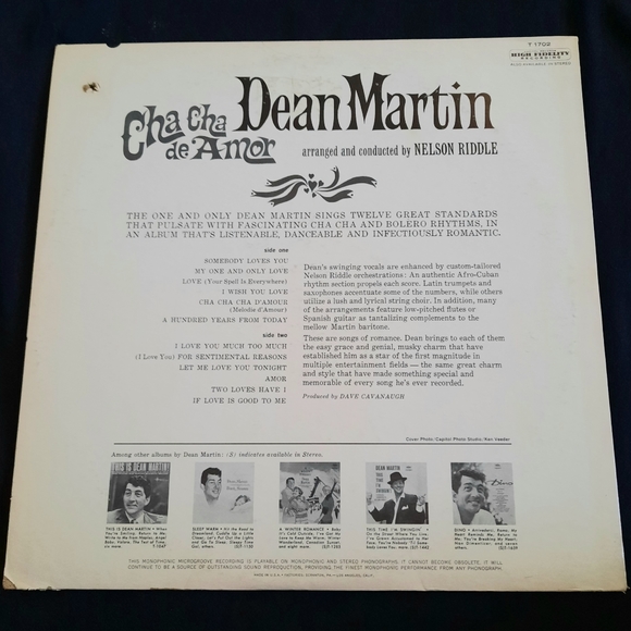 Dean Martin- Cha Cha de Amor,  Capitol Mono, Vinyl LP, 1962 - Picture 2 of 10
